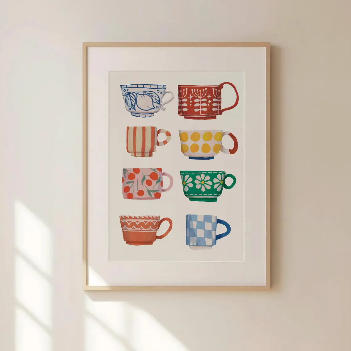 Coffee Tea Cups - Çay Fincanı Baskısı, Kahvaltı Posteri, Kahve