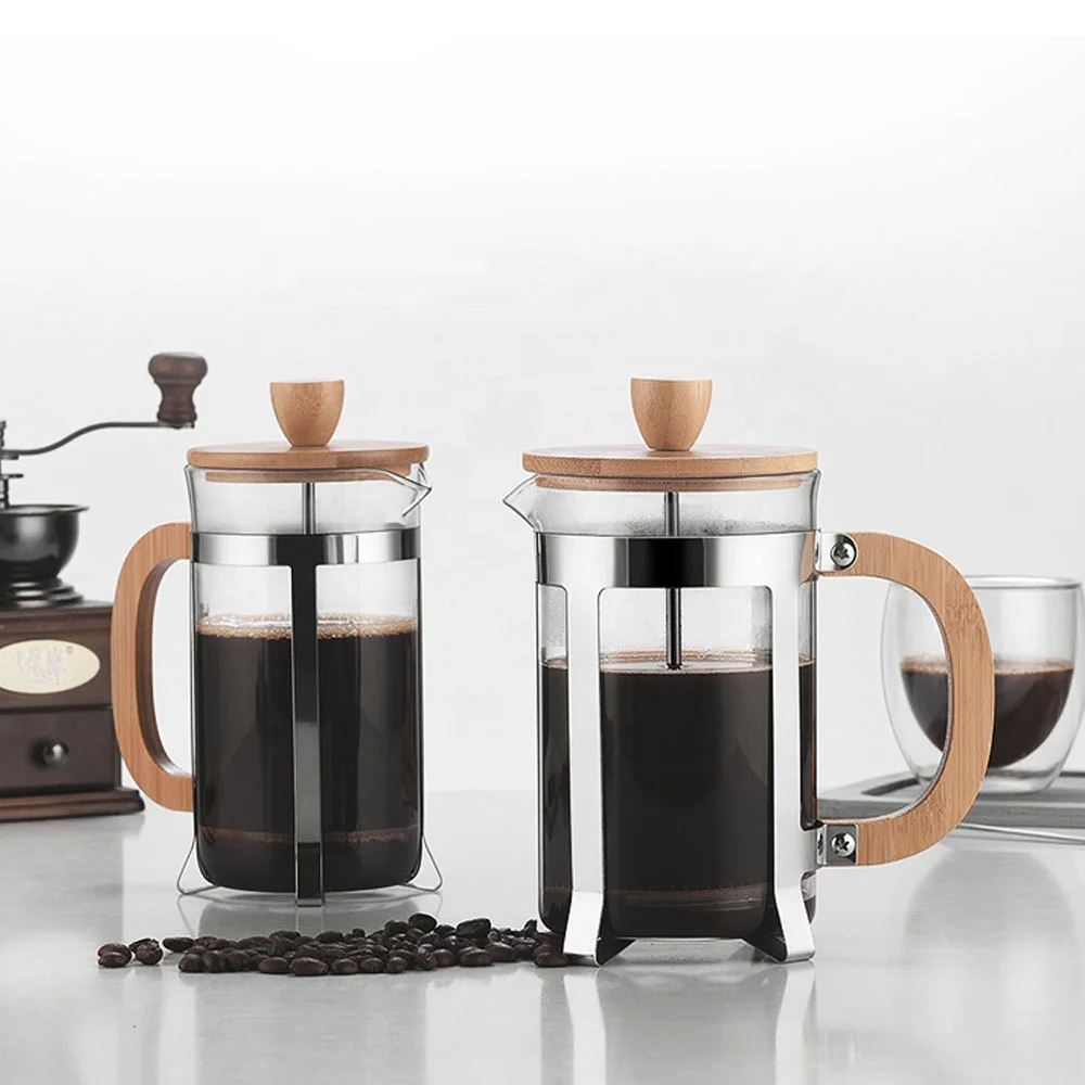 French Press Glass - 350/600ml Paslanmaz Çelik Presli Demlikler Gıda
