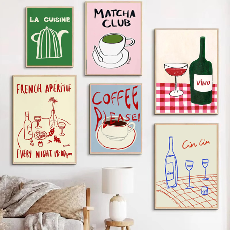 Coffee Tea Drawing - 1 adet çerçevesiz dekoratif sanat baskısı,