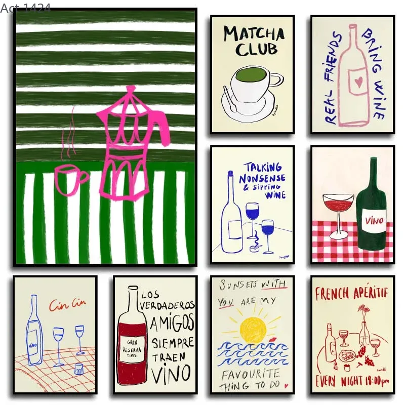 Coffee Tea Drawing - Modern Renkli Çizimler Soyut Sanat Yemek